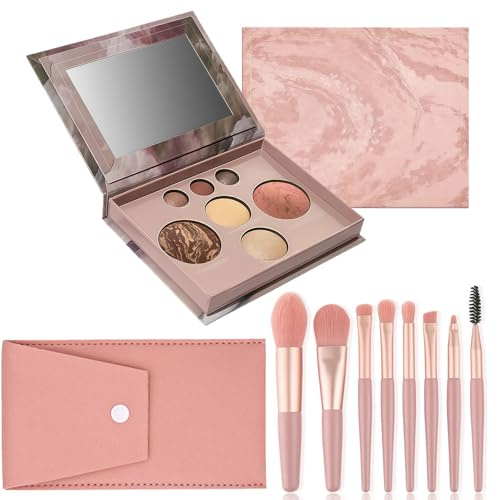 SSKHE Kit de Maquillaje Todo en Uno, Paleta Horneada con Bronzer, Rubor, 2 Iluminadores y 3 Sombras + Brochas, Ideal para Principiantes, Set de Viaje