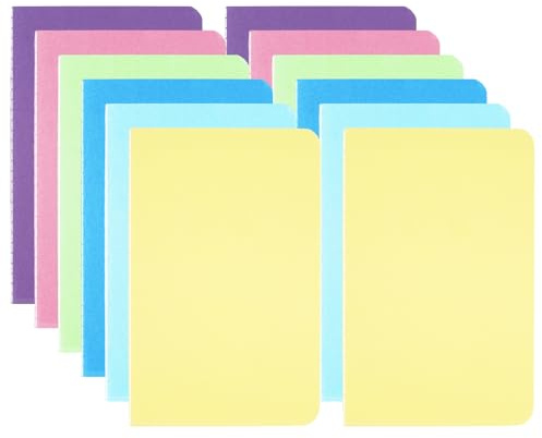 Xyvor 12 Stück A6 Notizbuch mit Fadenheftung, 14 × 9 cm Mini Notizbuch, 6 Farben Notizblock A6 Liniert, 48 Seiten / 24 Blatt, Notizblöcke mit Kraftpapier-Einband für Schule, Büro, Zuhause, Reisen