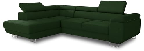 Sofnet Ecksofa Caris mit Schlaffunktion und einstellbare Kopfstützen, Cord Stoff, Wohnlandschaft mit Bettkasten, Couch, Sofa, Bettsofa (Grün (Poso 014), Ecksofa Links)
