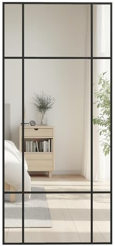 HOMCOM Rectangle Wall Mirror 110 x 50cm Window Style Vanity Mirror Black | Metal Frame, Vertical or Horizontal Hanging, Living Room, Bedroom, Entryway