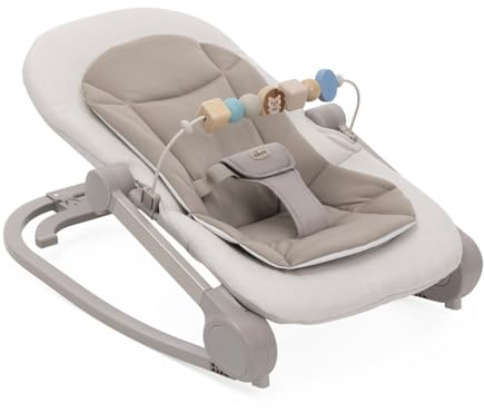 Chicco Silla Mecedora Magia, 2 en 1: Silla Mecedora para Recién Nacidos y Primera Silla hasta 18 kg, Barra de Juegos con Elementos de Madera, Mini Reductor Incluido, Modo Mecedora o Fija