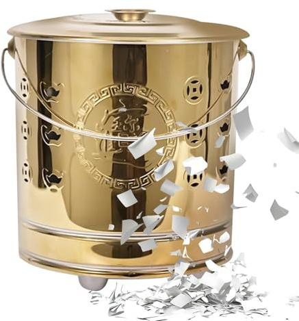 Cestino di sicurezza portatile in acciaio , con coperchio, gancio per fuoco e cestino per la combustione dei rifiuti, per cortile, rifiuti, giardino, foglie, rifiuti, soldi da gioco, terrazza