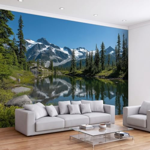 Rustic Panoramic Wallpaper Photo Mural 300W x 210H cm, Pastoral Forest Mountain Botanical Conifer Wall Poster Wallpaper for Living Room Bedroom Nursery Playroom - 3D Effect Large Wall Art Mural
