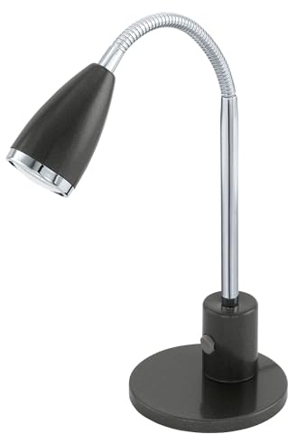 EGLO Tischlampe Fox, 1 flammige Tischleuchte, Klassisch | Schreibtischlampe aus Stahl, Bürolampe in Anthrazit, Chrom, GU10 Fassung