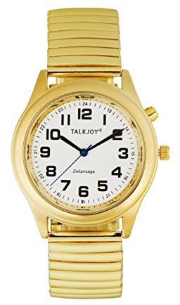 TalkJoy Sprechende Armbanduhr Damen Gold 34 mm, für Senioren, Blinde & Sehbehinderte, Deutsche Sprachansage von Zeit und Datum, Große Zahlen, mit Wecker, Batteriebetrieben