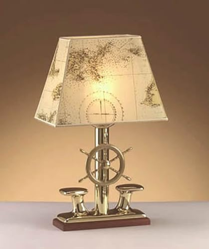 Licht-Erlebnisse Extravagante Tischleuchte Echt-Messing nautischer Schirm H:53cm maritime Deko Schreibtischlampe