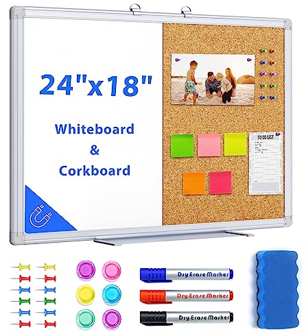 maxtek White Board & Cork Board, 60 x 45 cm Magnetic Bulletin Board, Wall Mounted Notice Whiteboard for Home, Office, Classroom