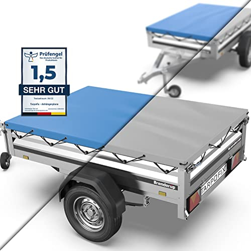 Tarpofix® Anhänger Plane 212 x 123 cm inkl Planenseil | Anhängerplane Flachplane aus PVC PLANENMATERIAL | Verstärkte Brenderup Anhänger Plane für 750kg PKW Hänger | Abdeckplane Anhänger Abdeckung Blau