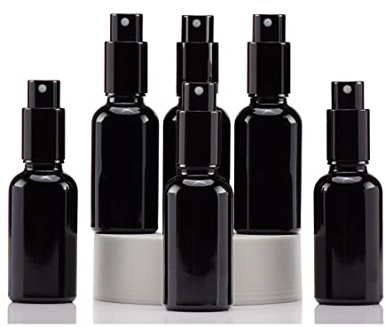 Yizhao Svart Sprayflaska Glas 30ml, med Liten Fin Dimma-spray, Metalllock, Påfyllningsbara för Eterisk Olja, Resa, Rengöring, Parfym, Aromaterapi, Mmakeup – 6 Stycken