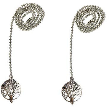 Royal Designs 24 Inch Adjustable Ceiling Fan Pull Chain Extension with Abundant Tree Ornament - Chrome - Set of 2
