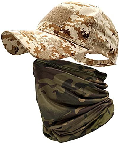ehsbuy Camo Mützen für Herren mit Kühlung Halsgamasche Baseball Caps Gesichtsschal Maske Armee Taktische Militärmütze Halsrohr Snoods zum Laufen Jagd Camping Radfahren Angeln Outdoor Sport