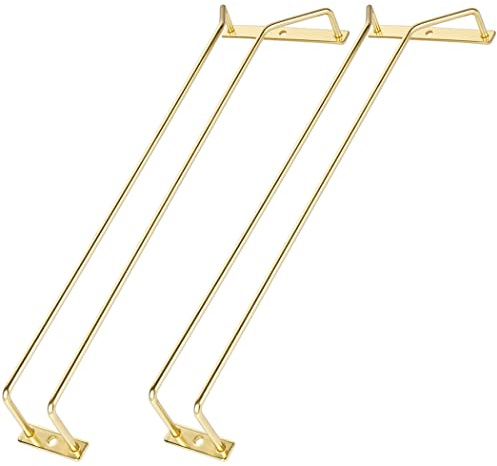 Dianoo 40.5cm Gold Wine Glass Holder, Under Cabinet Wine Glass Rack, Stemware Rack, Hanging Stemware Holder For Kitchen Bar, 2 Single Rows