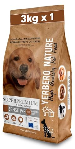 Yerbero Nature Sensitive, Pienso Hipoalergénico para Perros Adultos, Alimento Monoproteico de Cordero, Low Grain, con Arroz, Omega 3, Sin Gluten, 3kg