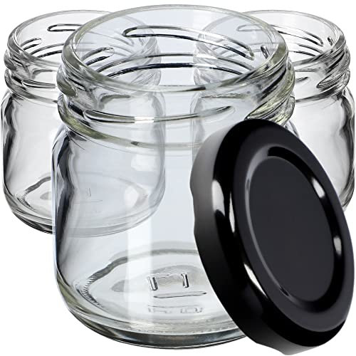 KADAX Lot de 10 Mini Bocaux en Verre de 40 ml Avec Couvercle à Visser, Pots à Confiture, Petits Pots à Miel, Ronds (Couvercles Noirs)