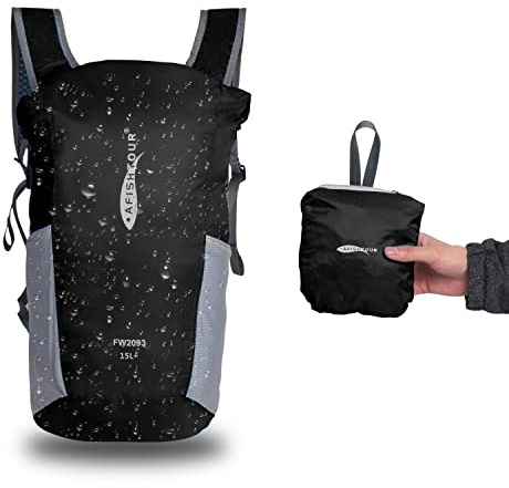 FISHTOUR 15L Ultralighter wasserabweisender Tagesrucksack für Damen & Herren: Packbarer Rollverschluss Dry Bag für Wanderungen, Radfahren, Camping