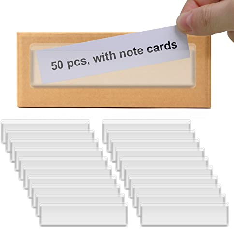 Etikettenhalter, selbstklebende Regaletiketten – Fushing durchsichtige Kunststoffetiketten für mit Namensschild-Einsätzen, abnehmbare Klebetaschen für Regal, Briefkasten, Ordner, Schubladen (50)