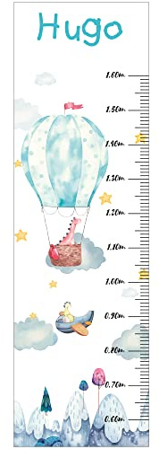 Personalisierbare Messlatte für Kinderzimmer, Dinosaurier, Aquarell-Ballon, 130 cm.