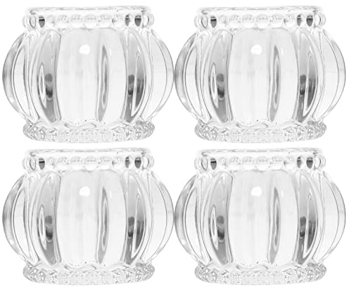 Pumpkin Shape Glass Tealight Candle Holder 4pcs for Decor | Vertical Striped Design, Portable and Lightweight, Easy to Carry and Use for Birthdays and Valentine Candlelight Dinner