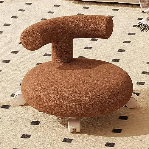 UVCMDUI Arbeitshocker Drehhocker, Rollsitzhocker C-weiche Gebogene Rückenlehne mit 360°Schwenkrolle, Kleine Niedrig Rollhocker mit Rädern für Zuhause Schuhwechsel Reinigung,Braun,45cm