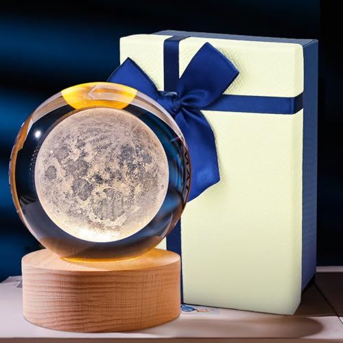 CECOMBINE Bola de Cristal 3D con Sistema Solar, LED Bola Cristal Astronomía Planetas, Base Madera Lámpara Iluminación Siete Colores, Decoraciones para Navidad, Acción Gracias Y San Valentín