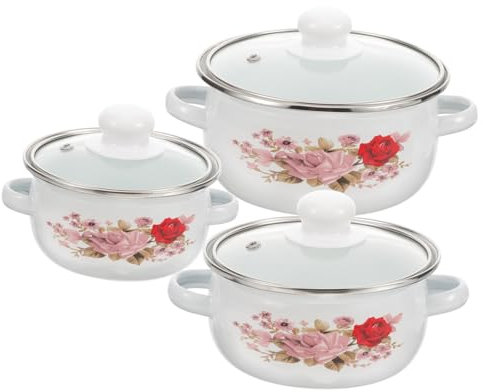 ABOOFAN Vintage Enamel Cooking Pot with Lid Two-Handle Household Soup Pot for Home Cooking for Kitchen Use