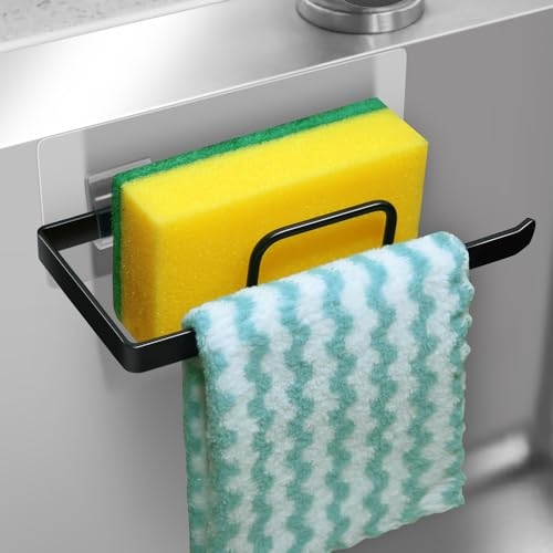 ACIELANNA Soporte Estropajo Fregadero, Porta Estropajos Fregadero Autoadhesivo, Organizador Estropajos Cocina, 2 en 1 Soporte Esponja Fregadero para Esponja, Cepillo Y Paño