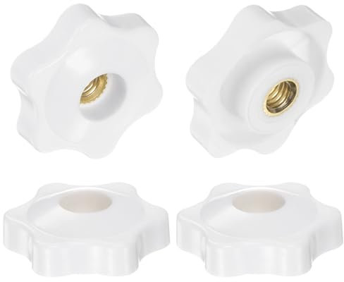 QUARKZMAN 4pz Pomelli a Stella M6 con Filettatura Femmina, Testa da 32mm, Plastica con Foro Passante, Vite in Ottone, Manopole a Compressione Filettate, Bianco