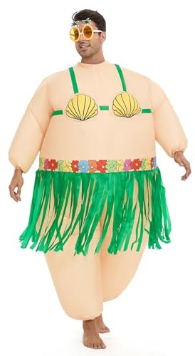 Spinosaurus Aufblasbares Luau kostüm Hawaii Kostüm Bastrock Hula Rock Kostüme,Aufblasbare Hawaiian Kostüme Damen Hawaii Rock Grasröcke Kostüm für Halloween Fasching Karneval