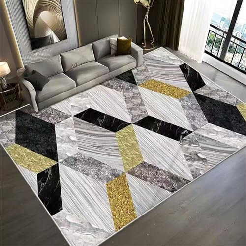 RUGMRZ Couchtisch Groß Fleckerlteppich Grau-gelbes Dreieck geometrisches Design Linie Dekoration Schlafzimmer Teppich verschleißfest Teppich Groß 80X150CM