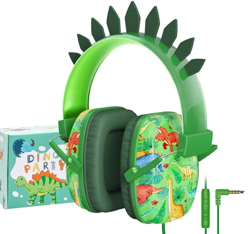 JYPS Casque Audio Enfant, Pliables Casque Filaire pour Enfants avec Microphone pour iPad, Tablettes, Kindle, Réglable Stéréo Ecouteurs pour Garçons/Filles, Casque pour L'école et Musique (Dinosaures)