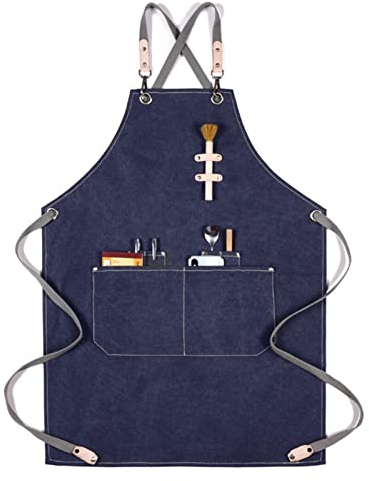 ECOLFE Schürzen für Männer, Arbeitsschürze, Segeltuchschürze, Werkstatt-Werkzeugschürze mit verstellbaren Trägern for Friseur, Küche, Gärtner, Café (Farbe: Grau, Größe: XL)(Color:Blue)