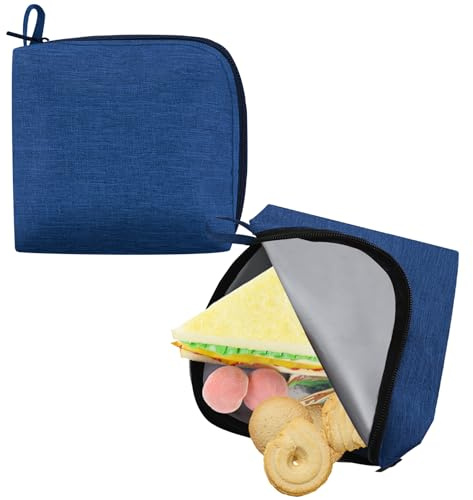 Wiederverwendbare Gefrierbeutel Frühstücksbeutel Sandwich-Snack-Tasche 2 Stück Lebensmittel Zipper Beutel auslaufsicher Brotbeutel Gemüsebeutel Lunchtasche Lunchbag für Obst Gemüse Sandwich Blau