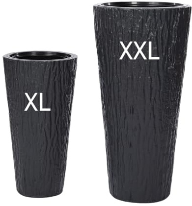 MELTOM Blumenkübel Blumentopf Rund Slim Hoch 3D Effekt Dekorativ Pflanzkübel mit Herausnehmbaren Einsatz SET2: XXL+XL Anthrazit (Anthrazit, XL+XXL)