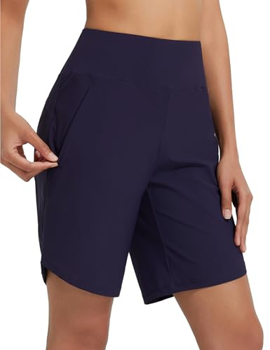 baleaf Badshorts för kvinnor, 25 cm (9 tum) långa simshorts, boardshorts, dragkedjefickor, badbyxor, snabbtorkande simbyxor, UPF50 UVA, bermudashorts, knälång, 9 djup blå, XXL