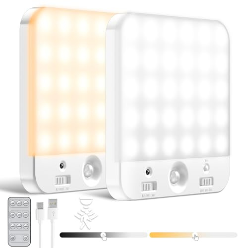 2 Pièces Plafonnier LED Rechargeable avec Détecteur de Mouvement – Sans Fil, 3 températures de couleur & Luminosité Réglable | Idéal Cuisine, Couloirs, Salle de Bain, Installation Magnétique/Adhésif