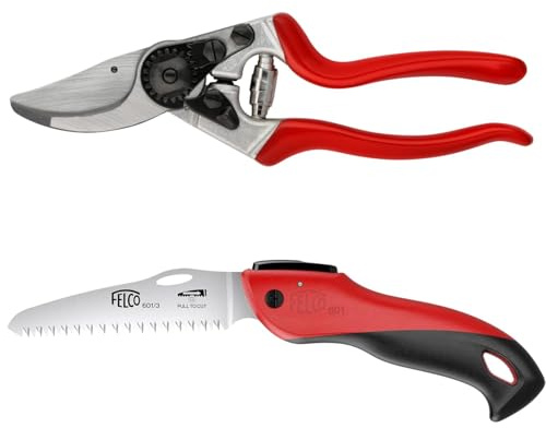 FELCO Set med trädgårdssax FELCO 8 och fällsåg 601, väsentliga verktyg för exakt trädgårdsarbete och vindsskärning