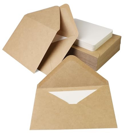 YFLeomry 50 Stück Briefumschläge Kraftpapier mit 50 Stück Karten Blanko DIY Kraftpapier Umschläge Briefumschläge B6 Ohne Fenster für Geburtstagskarten Hochzeiten Dankeskarten Grußkarten