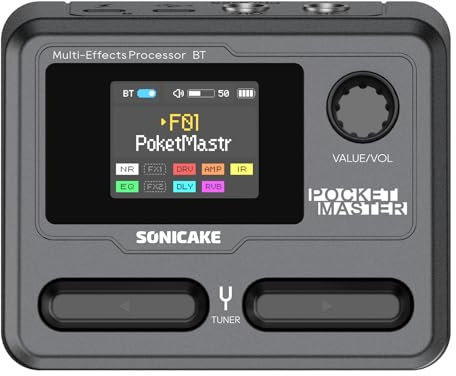 SONICAKE Gitarren Effektpedal Multi-Effekte 9 Effektmodule 100 Presets 20 Amp/Cab Gitarren Effektprozessor OTG USB Audio Interface BT mit APP Pocket Master (Schwarz)