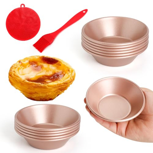 Quyimy Pastel de Nata Formen aus Karbonstahl 12 Stück Tarteform, Törtchenform 8 cm, und Puddingtörtchenformen, wiederverwendbare portugiesische Puddingtörtchenschalen, Gold(8cm×12)