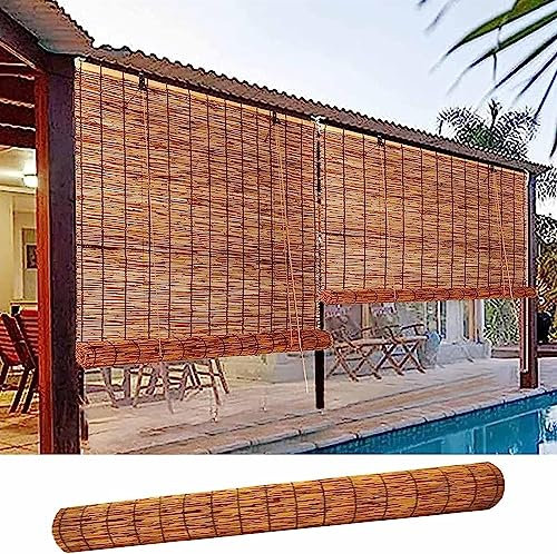 Bambus-Outdoor-Schatten, wasserdichte Vorhänge, 70% Sonnenschutz, Thermo-Rollos für Terrasse, Raffrollos für Pergola, Innen- und Außenbereich, 110 x 170 cm