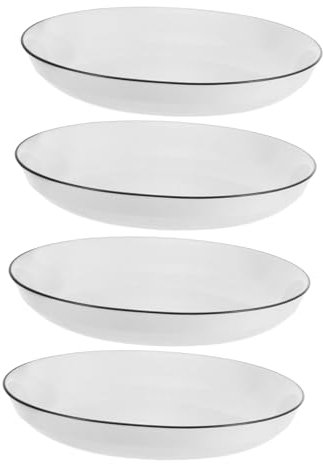 ABOOFAN 4pièces Assiettes Plates Porcelaine Et Céramique Avec Bord Noir Pour Salade Steak Dessert Apéritif Collation Pâtes Pain