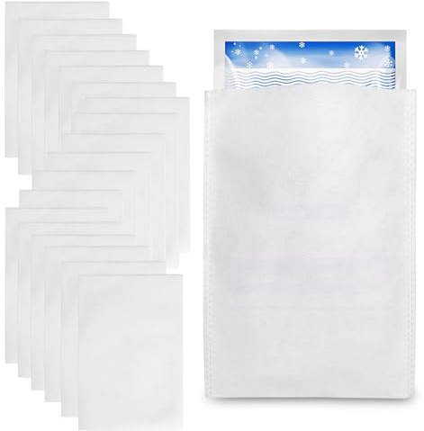 Klmnop 60 Pcs Disposable Hot & Cold Pack Sleeves, 6.3 x 9 Inch Non Woven Ice Pack Protective Cover(White)