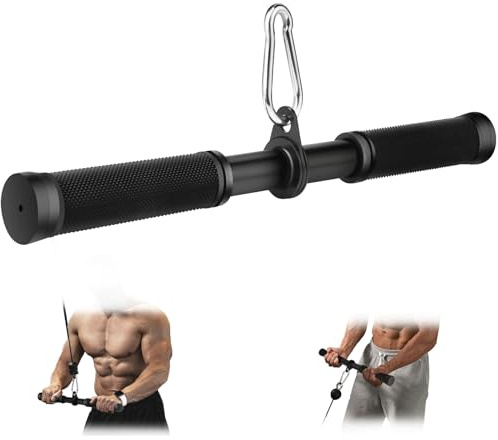 Straight Bar Cable Attachment ，360 Degree Rotating Pull Down Bar LAT Pull Down Bar with Non-Slip Rubber Handle for Gym Cable Machine Attachment Home Gym Accessory