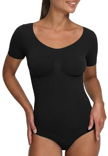 creamy fabrics Shapewear Damen Bauchweg Kurzarm Body mit Slip stark formend | Body Shaper Damen mit kurzen Ärmeln und weichem Stretch für glatte Looks unter Kleidern Hosen Jumpsuits und festliche Outfits