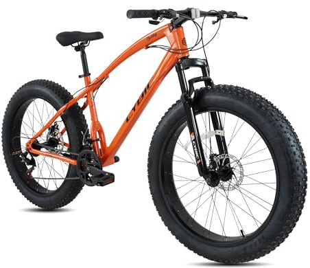 CYBIC Fat Tire Mountain Bike, 24/26 inch for Teen/Adult Men Women Cycling, 7/21 Speeds, High Carbon Steel Frame, Suspension Fork, Dual Disc Brakes, Vibrant Colors, Great Gift for Boys/Girls.