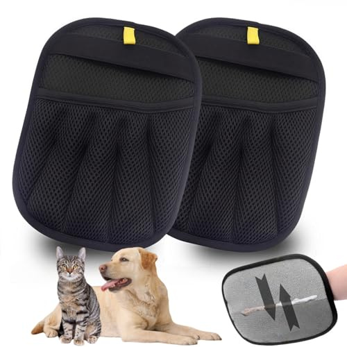 Upgrade Pet Hair Remover Gloves, Fur Magnetic Glove for Cats and Dogs, Reusable Double-Sided Pet Hair Remover for Daily Care (Black, Pack of 2)