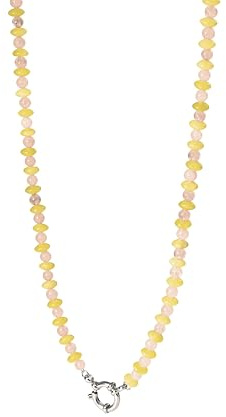 Purelei® Sunny Charm Collier - Quartz Rose & Olivjade - Acier inoxydable plaqué or 18 carats - Collier femme réglable de 40 à 45 cm - Personnalisable avec breloques - Style Aloha