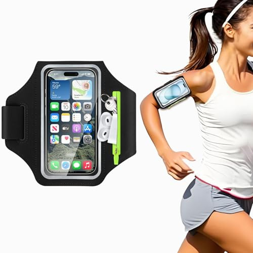 Arvoni Brazalete Movil Running, Porta Movil Running Ajustable para Correr, Brazalete Deportivo para Correr con Bolsa de Auriculares y Cremallera Reflectante, pour iPhone 16 15 14 Pro MAX, hasta 6,8