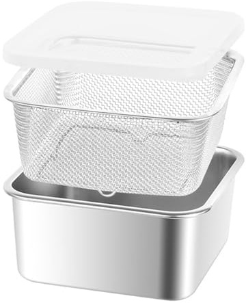 JISADER Contenedor de Alimentos de Acero Inoxidable con Colador Y Recipiente para Lechuga, 2500ml