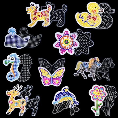 10 Piezas Placas de Cuentas Fusibles Múltiples Formas Tablero Perforado Creativo DIY Tablero Perforado Transparente Portátil para Plantillas de Perlas Fusibles Diversión Creativa DIY
